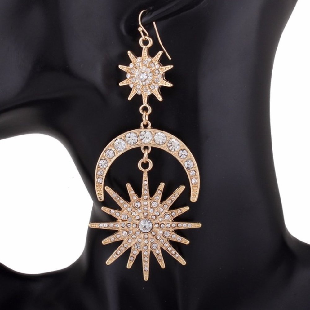 Boho Vintage Sun And Moon Star Big Earrings - Picture 6 of 15